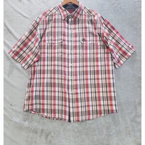 Mecca Vintage Mens Red White Plaid Button Up Shirt Size XL Y2K Pockets Casual